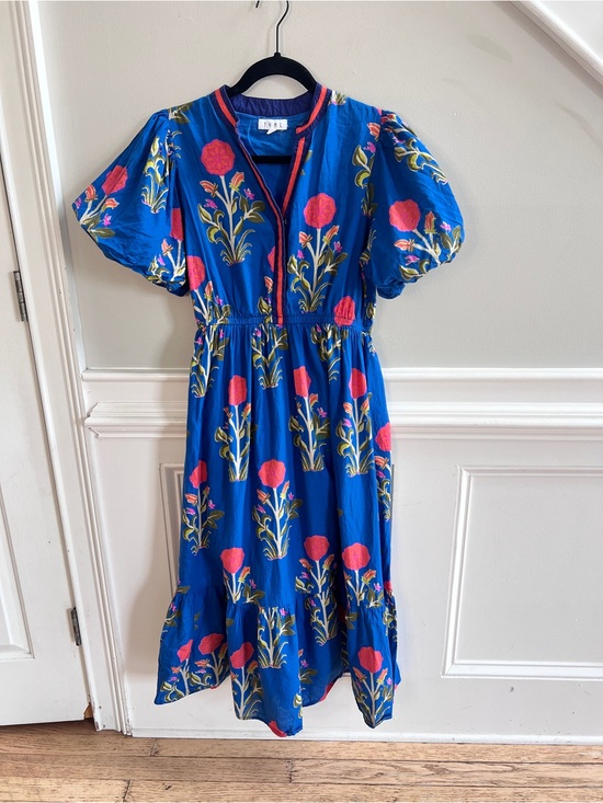 THML Dresses & Skirts - THML Royal Blue Midi Dress with Pink Floral Print